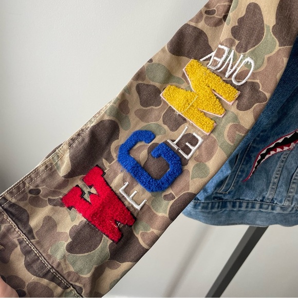 Bape Bathing Ape x Hudson Outerwear Graphic Denim Jean Jacket Distressed Mens 2X - Picture 7 of 13